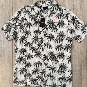 Barney Cools Black and White Palm Print Shirt